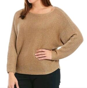Lauren Ralph Lauren Metallic Gold Boatneck Scoop Long Sleeve Pullover Sweater 3X